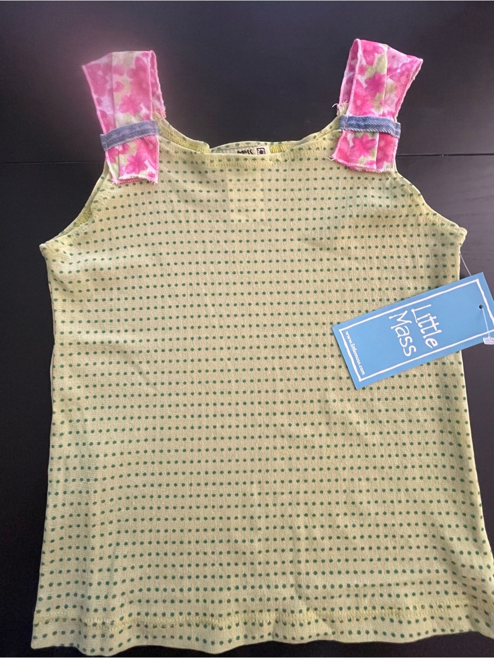 Little Mass Light Green Dot Tank with Pink Floral Straps